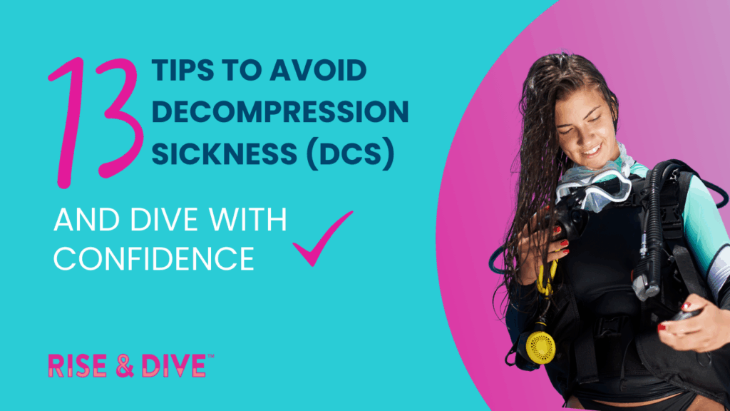 Scuba diver standing with BCD on, looking at her equipment before the dive.