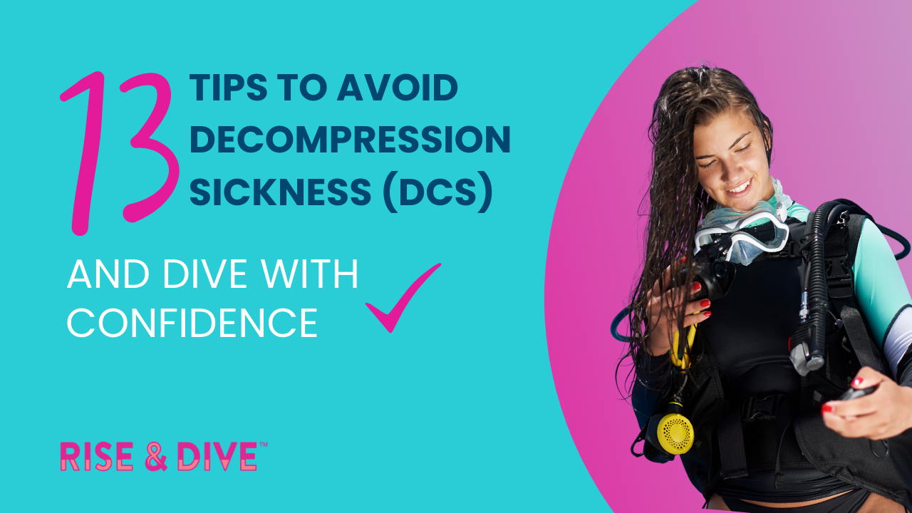 Scuba diver standing with BCD on, looking at her equipment before the dive.