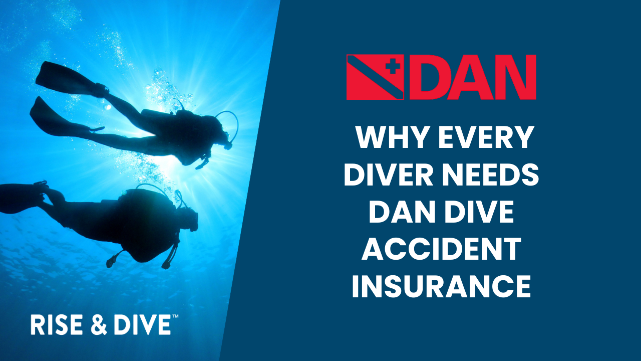 Two scuba divers silhouetted underwater, symbolizing safety and dive accident insurance coverage.