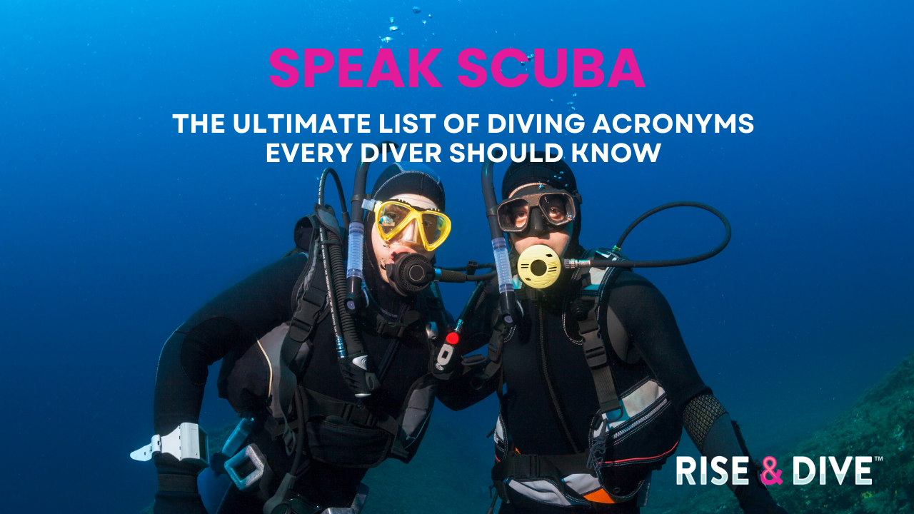 Scuba diver reviewing common scuba diving acronyms underwater