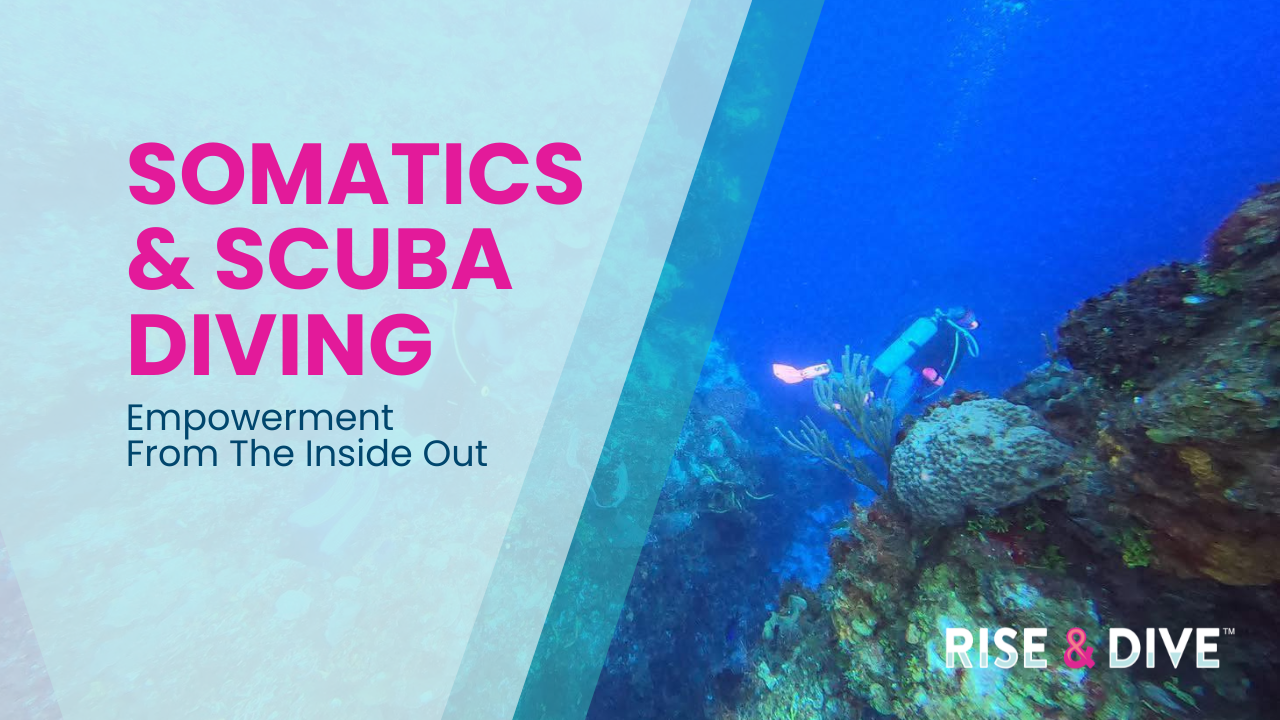 Scuba diver practicing somatic awareness underwater.