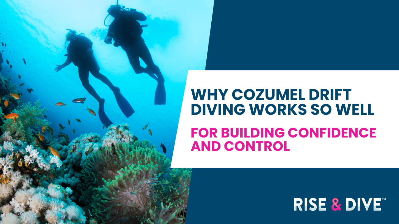 Cozumel drift diving with a diver moving calmly with the current along a coral wall