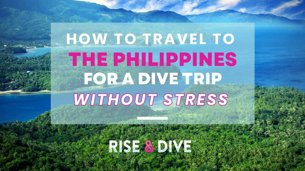 Aerial view of tropical ocean and islands, where divers travel to the Philippines for a dive trip, showing a calm and scenic dive travel destination