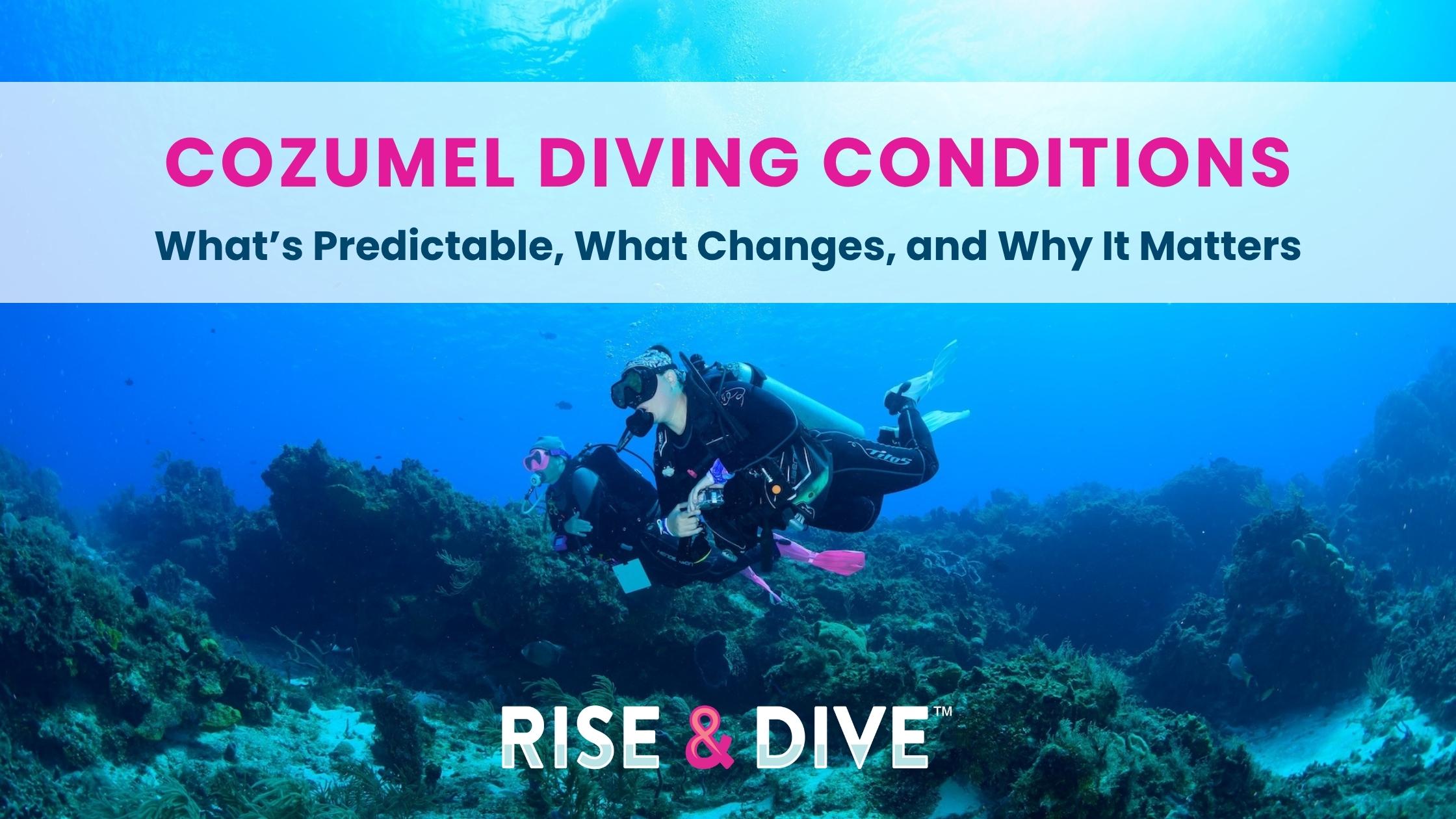 female scuba diver drifting along coral reef enjoying Cozumel diving conditions